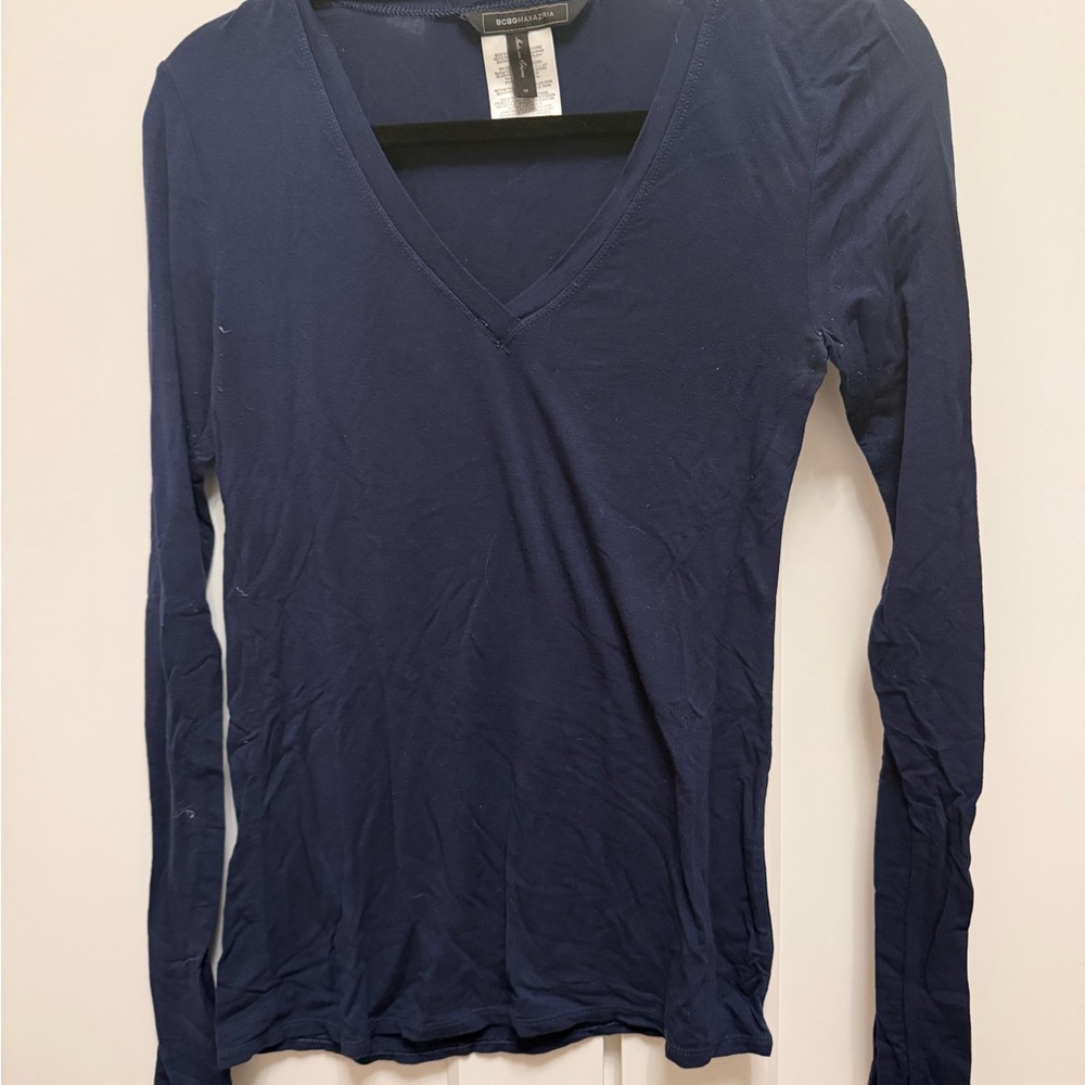 BCBGMaxAzria Deep Blue V-Neck Long Sleeve Top